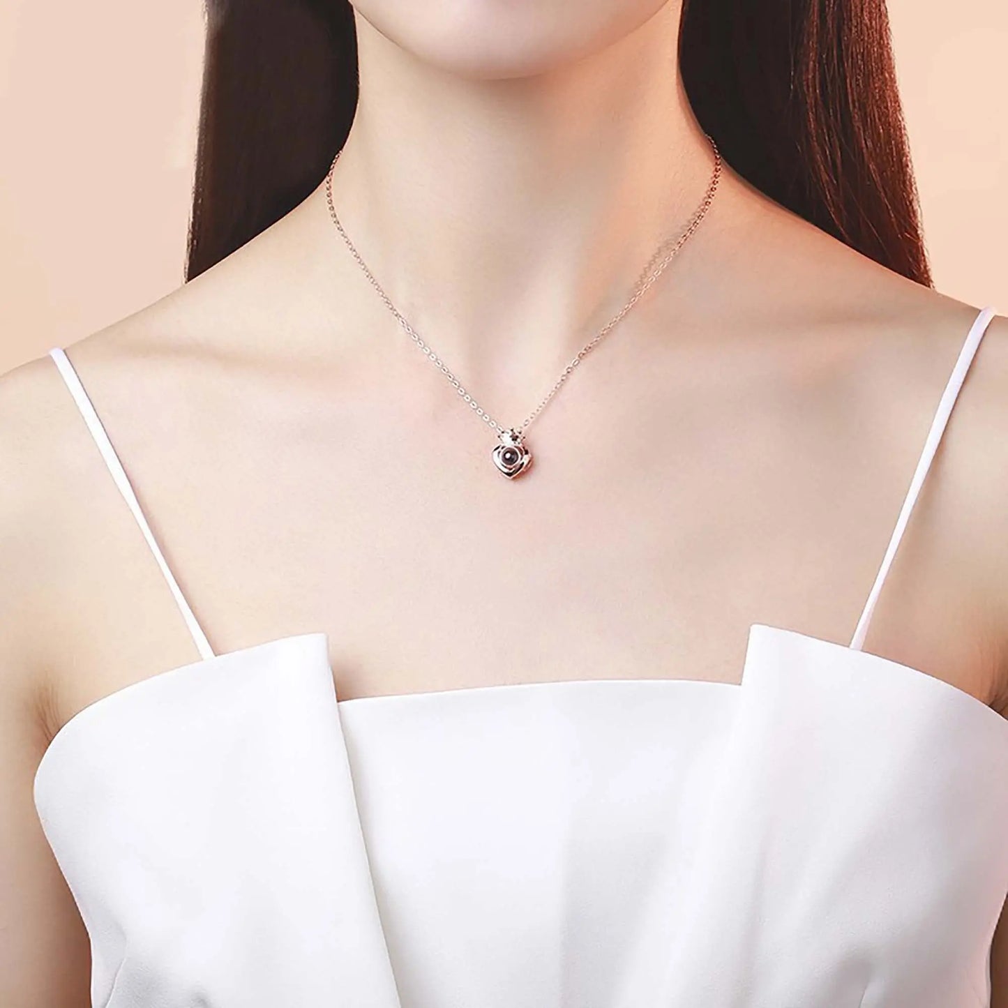 Customized Projection Photo Rose Gold Silver Color Projection Heart Crown Pendant Necklace - Blade & Thread