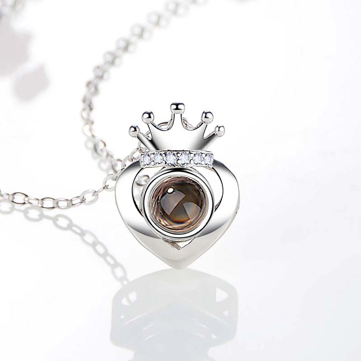 Customized Projection Photo Rose Gold Silver Color Projection Heart Crown Pendant Necklace - Blade & Thread
