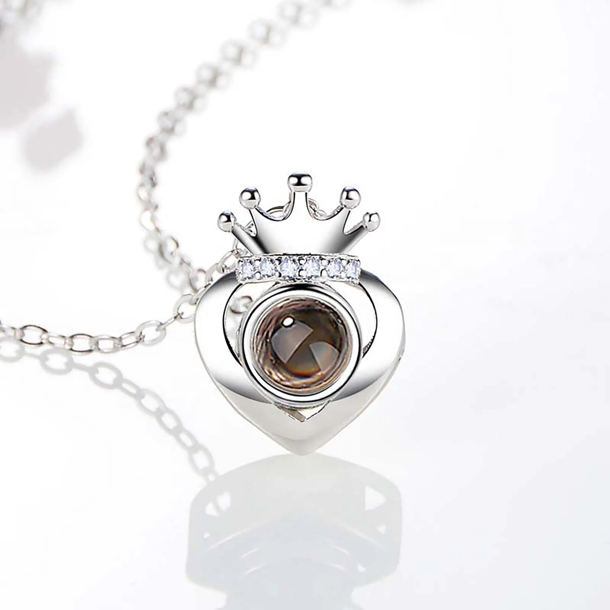 Customized Projection Photo Rose Gold Silver Color Projection Heart Crown Pendant Necklace - Blade & Thread