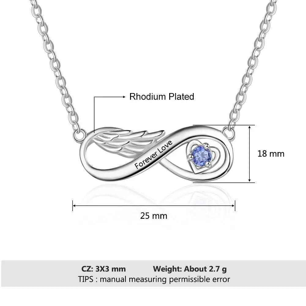 Customized Wing Infinity Relationship Birthstone Name Pendant Necklace - Blade & Thread