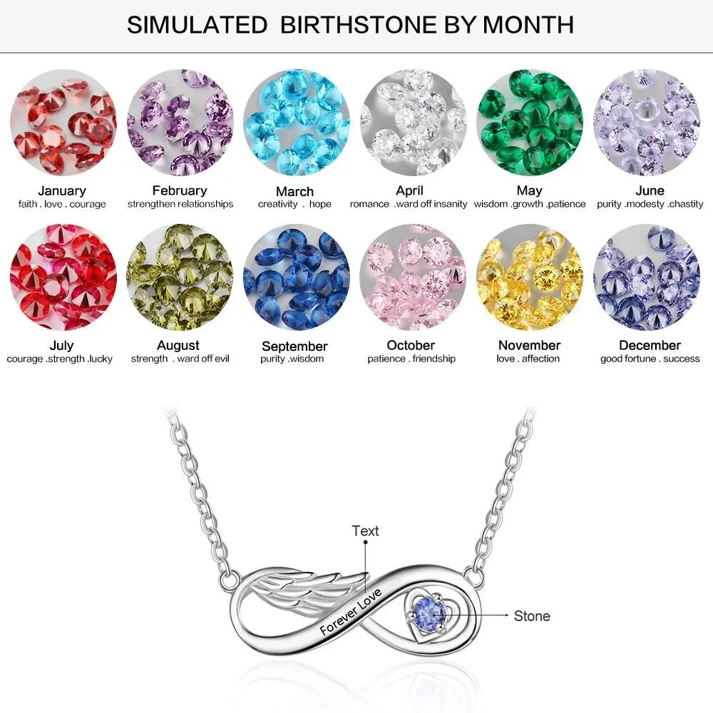 Customized Wing Infinity Relationship Birthstone Name Pendant Necklace - Blade & Thread