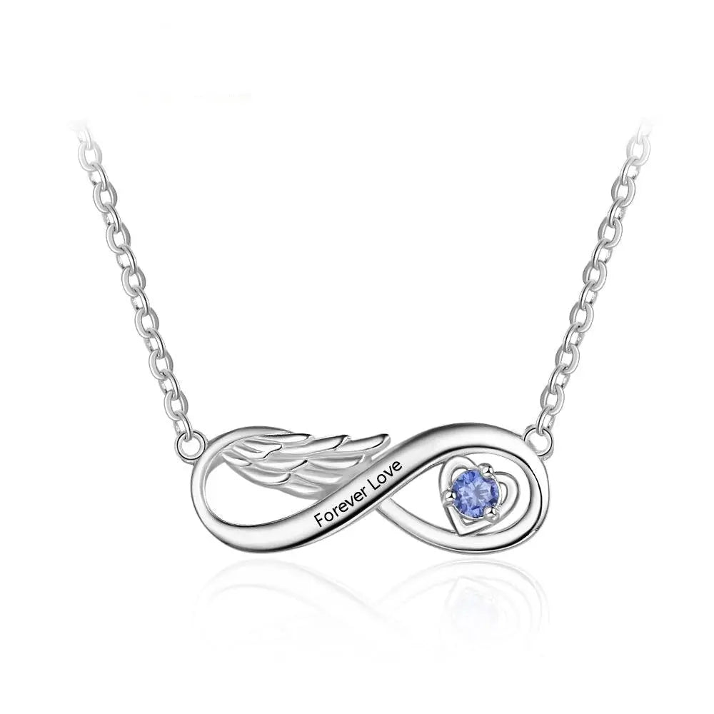 Customized Wing Infinity Relationship Birthstone Name Pendant Necklace - Blade & Thread