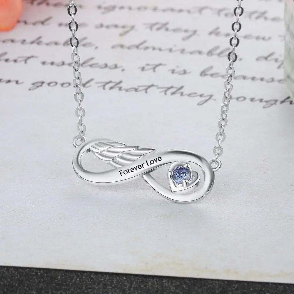 Customized Wing Infinity Relationship Birthstone Name Pendant Necklace - Blade & Thread