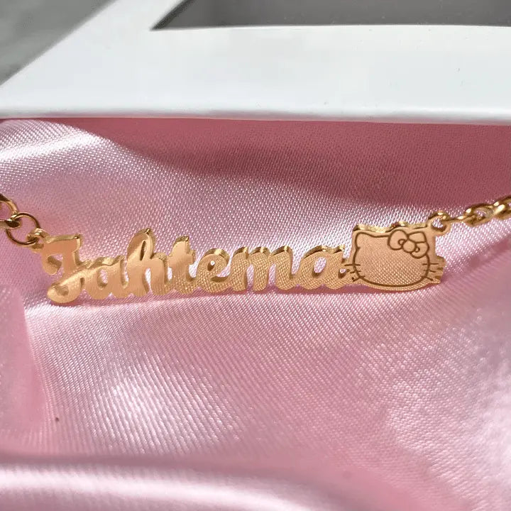 cut cat name necklace 14 karat gold name plates - Blade & Thread