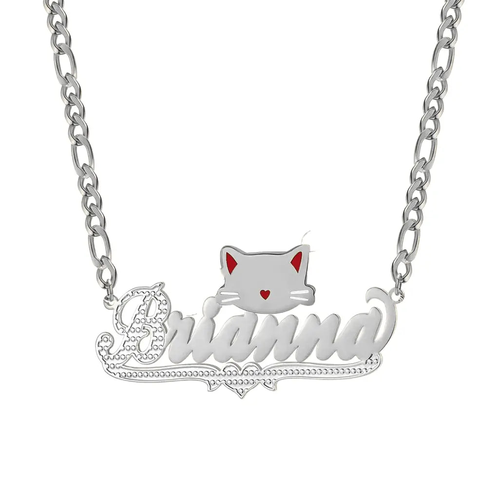 cut cat name necklace 14 karat gold name plates - Blade & Thread
