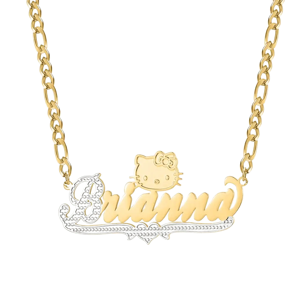 cut cat name necklace 14 karat gold name plates - Blade & Thread