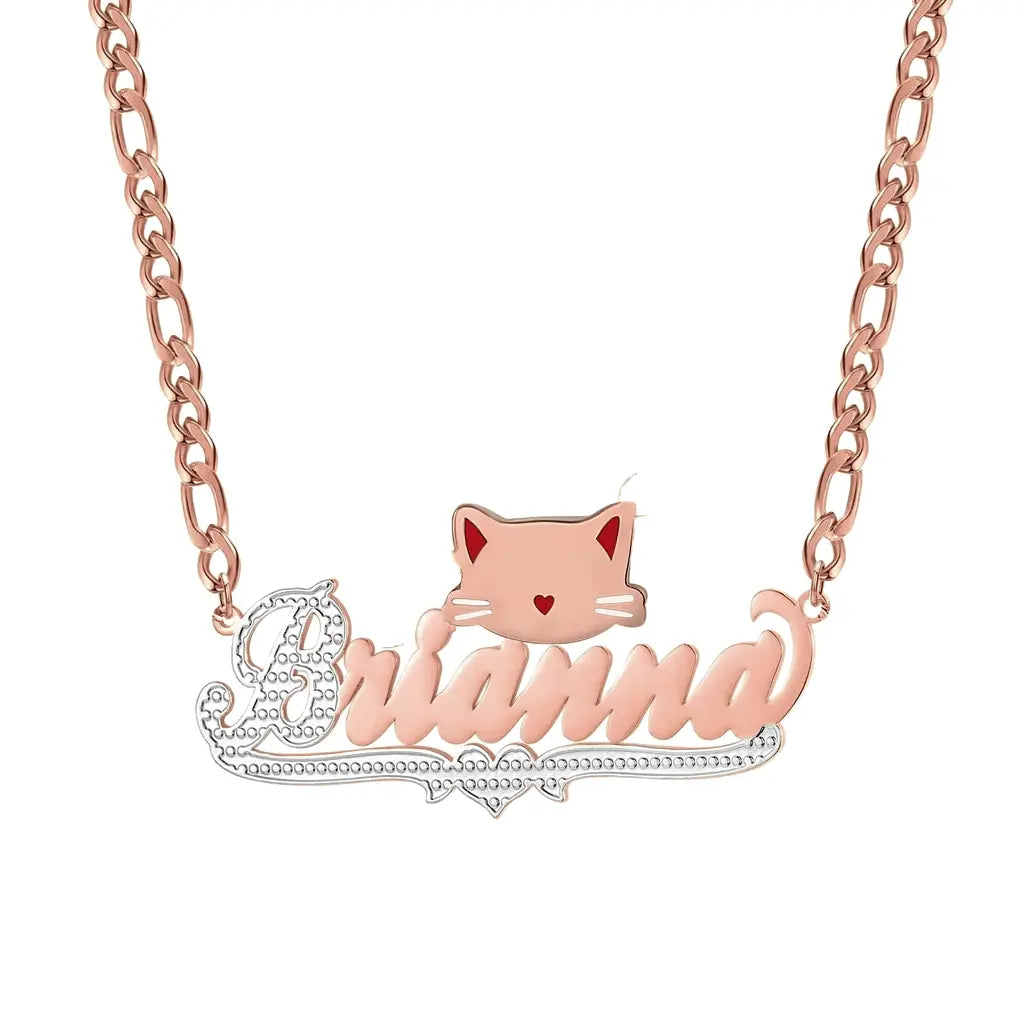 cut cat name necklace 14 karat gold name plates - Blade & Thread