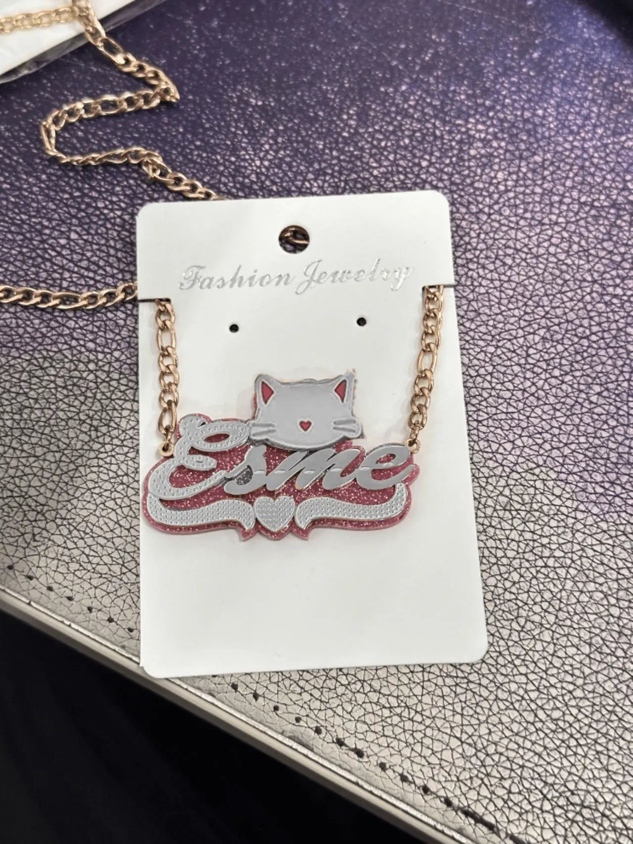 cut cat name necklace 14 karat gold name plates - Blade & Thread