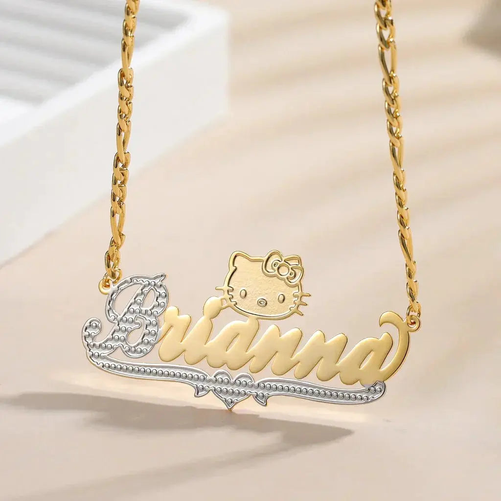 cut cat name necklace 14 karat gold name plates - Blade & Thread