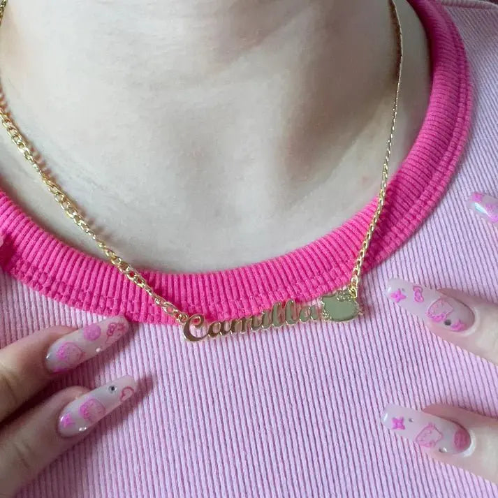 cut cat name necklace 14 karat gold name plates - Blade & Thread