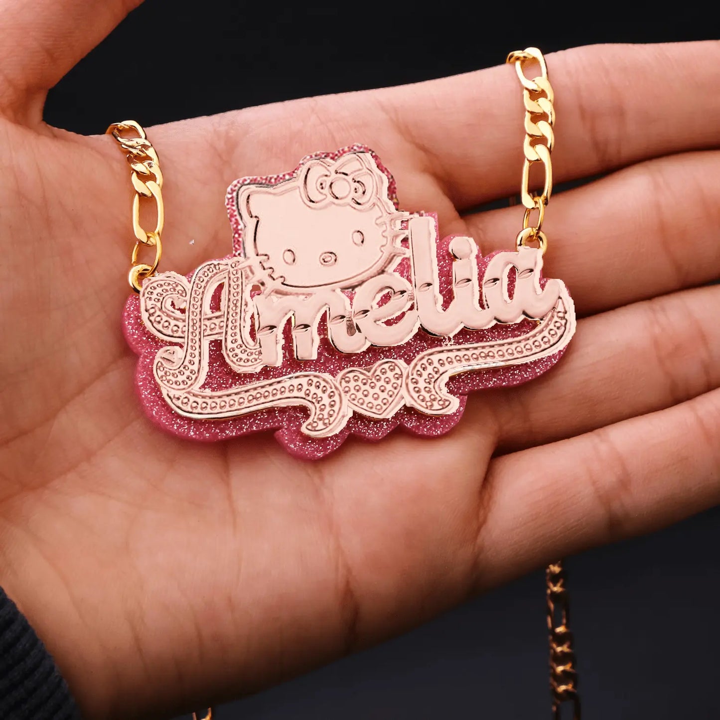 cut cat name necklace 14 karat gold name plates - Blade & Thread
