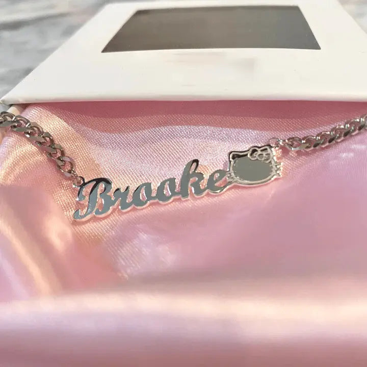 cut cat name necklace 14 karat gold name plates - Blade & Thread