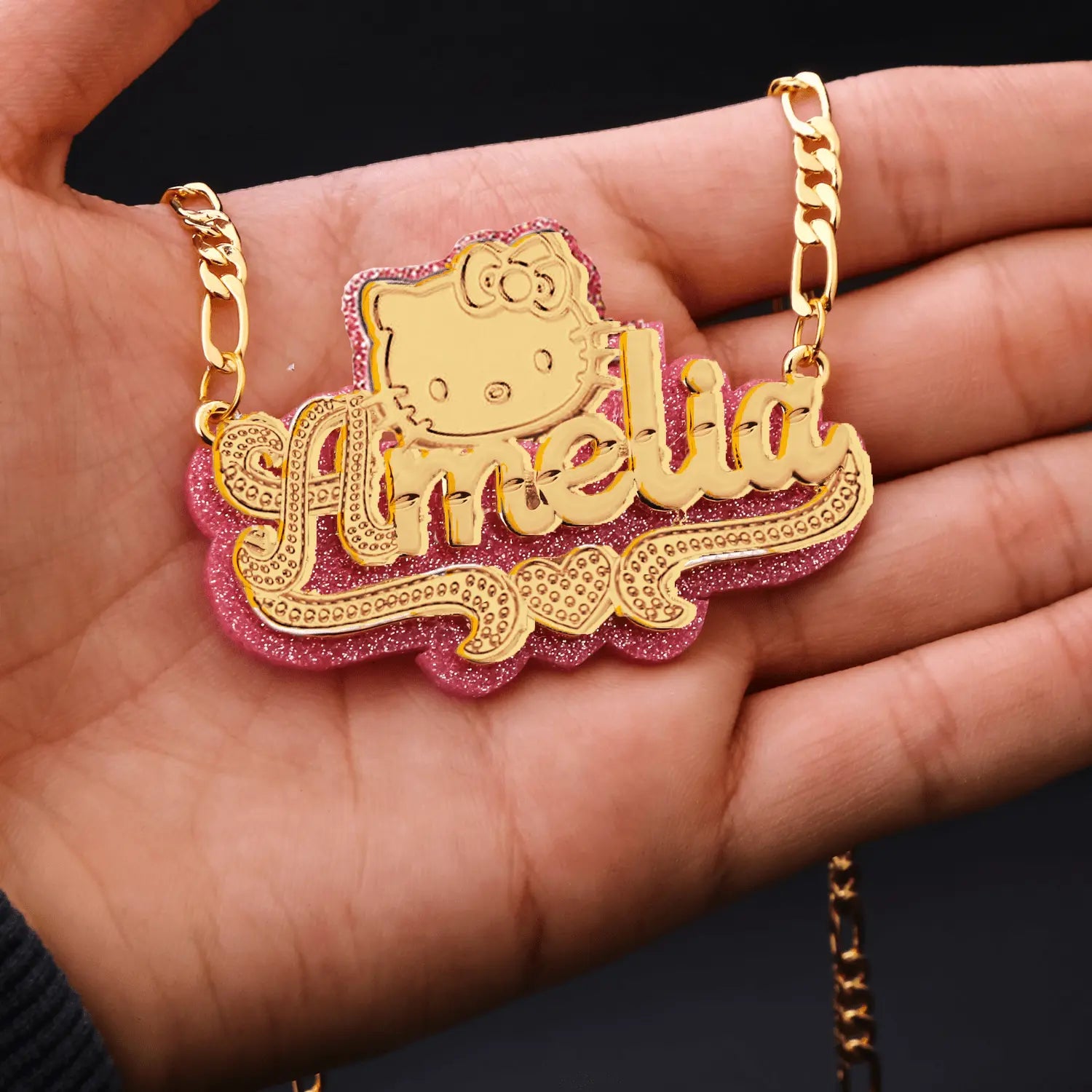 cut cat name necklace 14 karat gold name plates - Blade & Thread