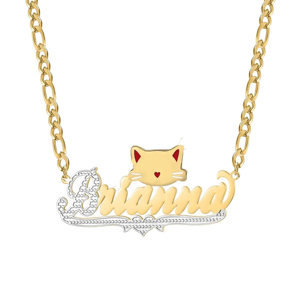 cut cat name necklace 14 karat gold name plates - Blade & Thread