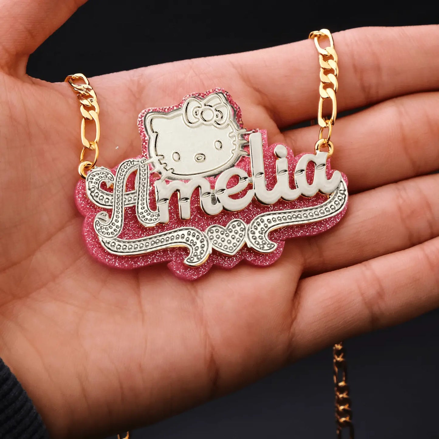 cut cat name necklace 14 karat gold name plates - Blade & Thread