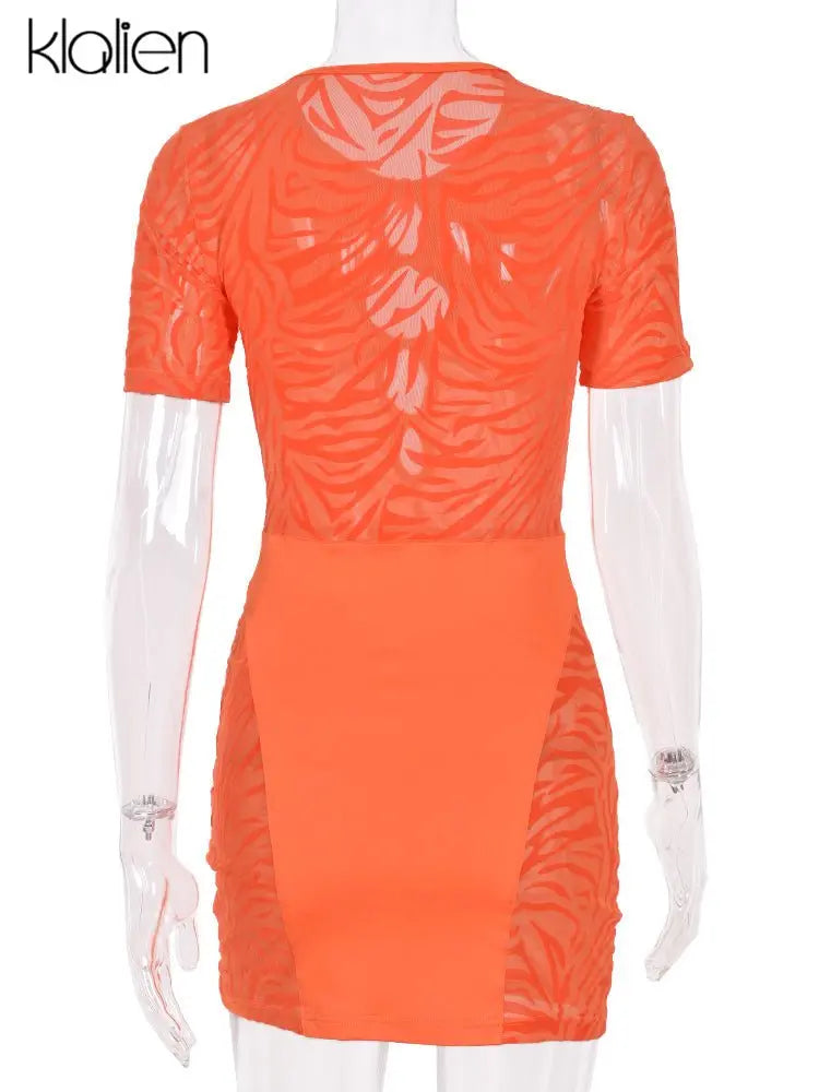 Cut Out Sexy Zebra Mesh Transparent Women's Pencil Short Dresses Mini Dress for Beach Bodycon - Blade & Thread