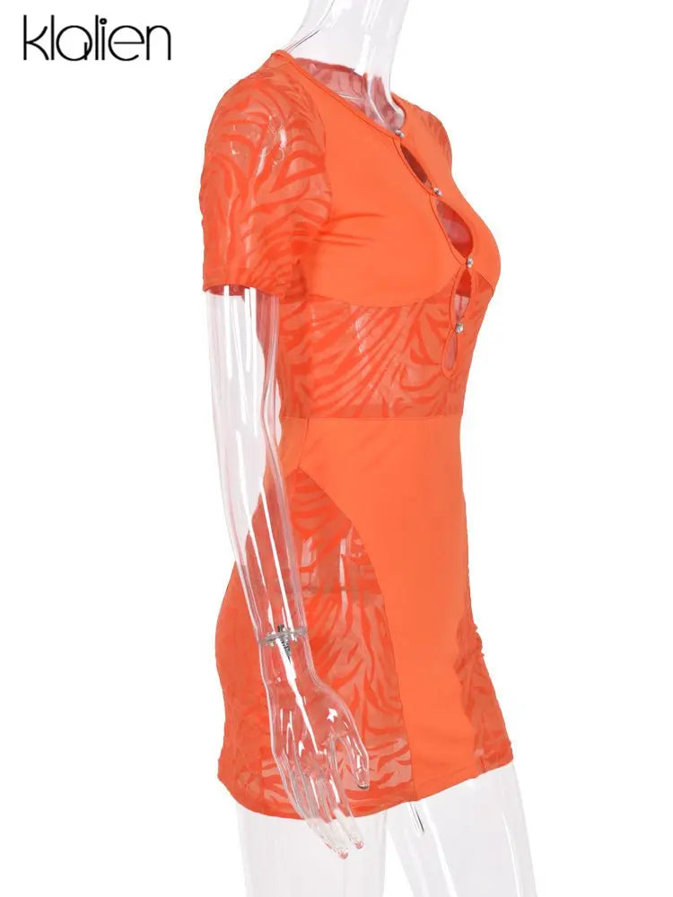 Cut Out Sexy Zebra Mesh Transparent Women's Pencil Short Dresses Mini Dress for Beach Bodycon - Blade & Thread