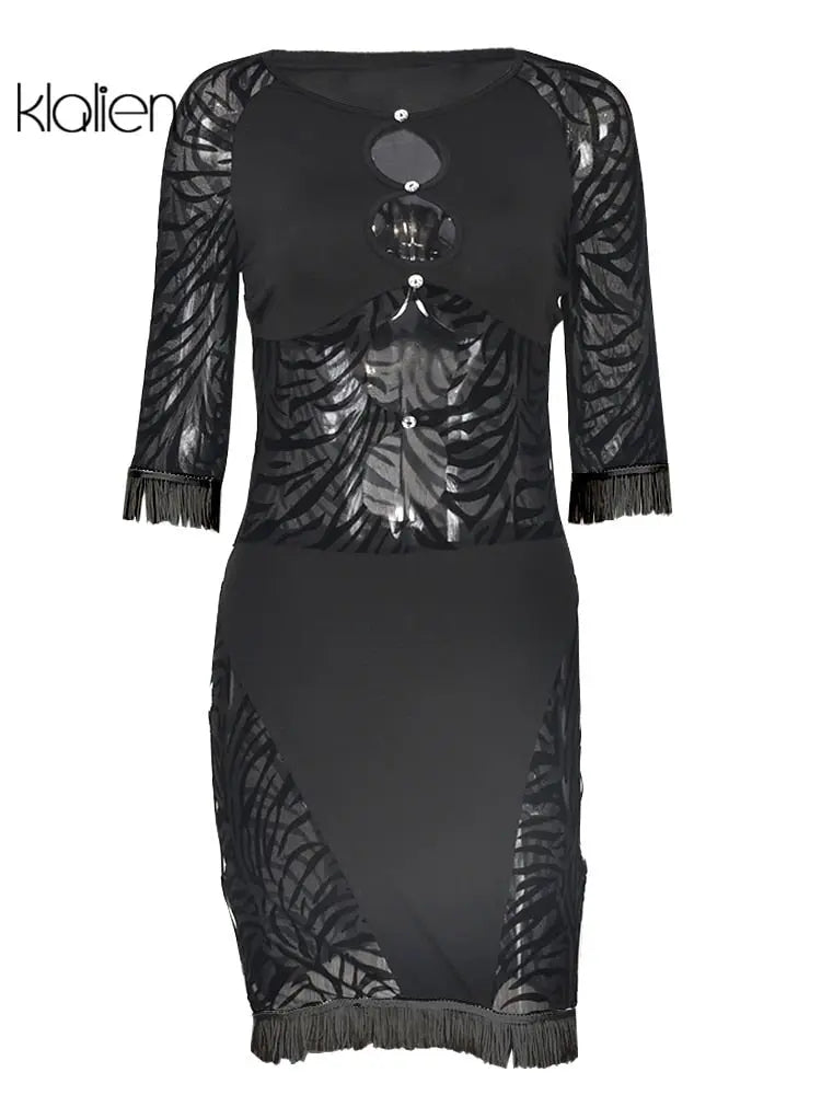 Cut Out Sexy Zebra Mesh Transparent Women's Pencil Short Dresses Mini Dress for Beach Bodycon - Blade & Thread