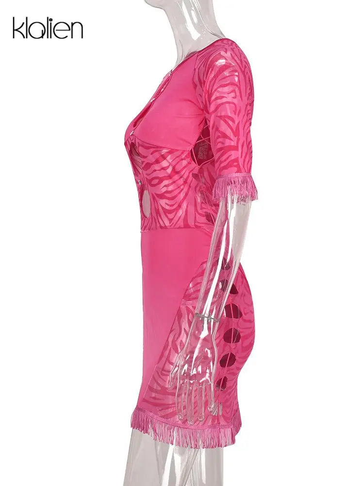 Cut Out Sexy Zebra Mesh Transparent Women's Pencil Short Dresses Mini Dress for Beach Bodycon - Blade & Thread