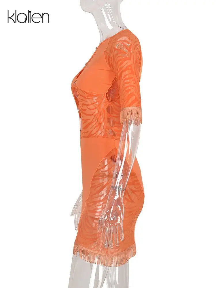 Cut Out Sexy Zebra Mesh Transparent Women's Pencil Short Dresses Mini Dress for Beach Bodycon - Blade & Thread