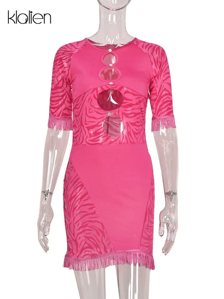 Cut Out Sexy Zebra Mesh Transparent Women's Pencil Short Dresses Mini Dress for Beach Bodycon - Blade & Thread