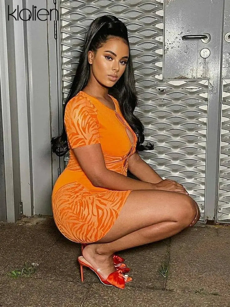 Cut Out Sexy Zebra Mesh Transparent Women's Pencil Short Dresses Mini Dress for Beach Bodycon - Blade & Thread