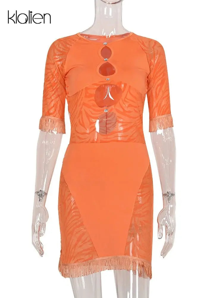 Cut Out Sexy Zebra Mesh Transparent Women's Pencil Short Dresses Mini Dress for Beach Bodycon - Blade & Thread