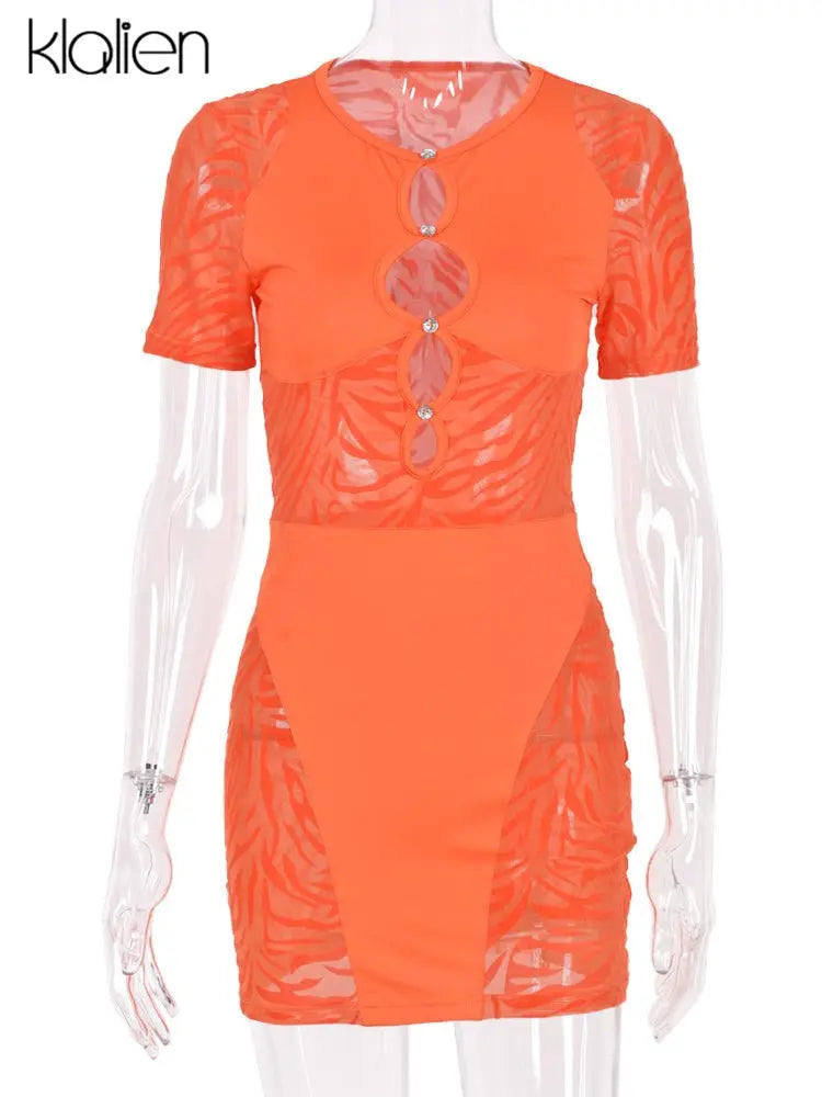 Cut Out Sexy Zebra Mesh Transparent Women's Pencil Short Dresses Mini Dress for Beach Bodycon - Blade & Thread