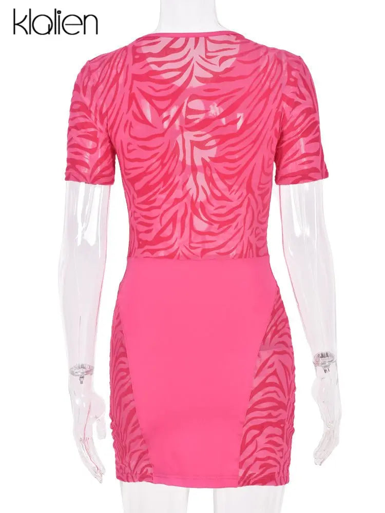 Cut Out Sexy Zebra Mesh Transparent Women's Pencil Short Dresses Mini Dress for Beach Bodycon - Blade & Thread