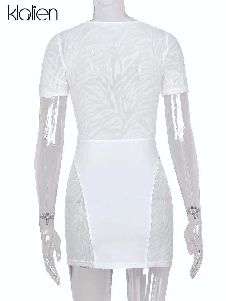 Cut Out Sexy Zebra Mesh Transparent Women's Pencil Short Dresses Mini Dress for Beach Bodycon - Blade & Thread