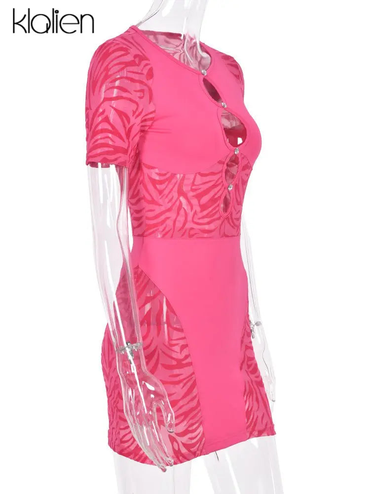 Cut Out Sexy Zebra Mesh Transparent Women's Pencil Short Dresses Mini Dress for Beach Bodycon - Blade & Thread