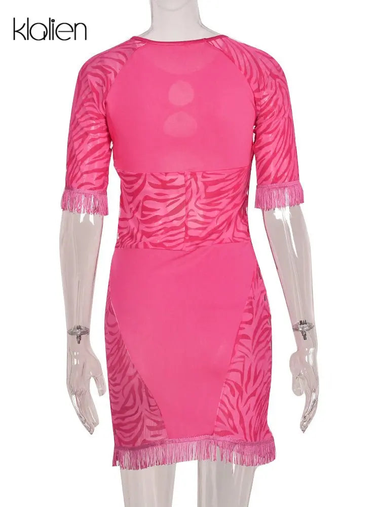 Cut Out Sexy Zebra Mesh Transparent Women's Pencil Short Dresses Mini Dress for Beach Bodycon - Blade & Thread