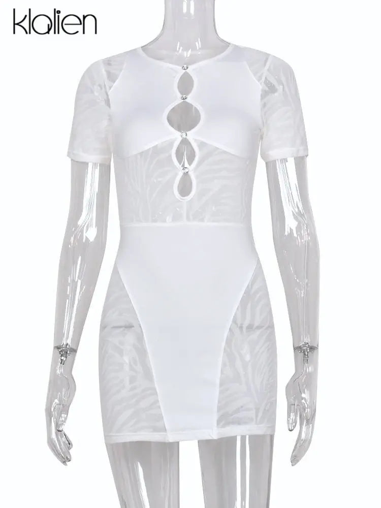 Cut Out Sexy Zebra Mesh Transparent Women's Pencil Short Dresses Mini Dress for Beach Bodycon - Blade & Thread