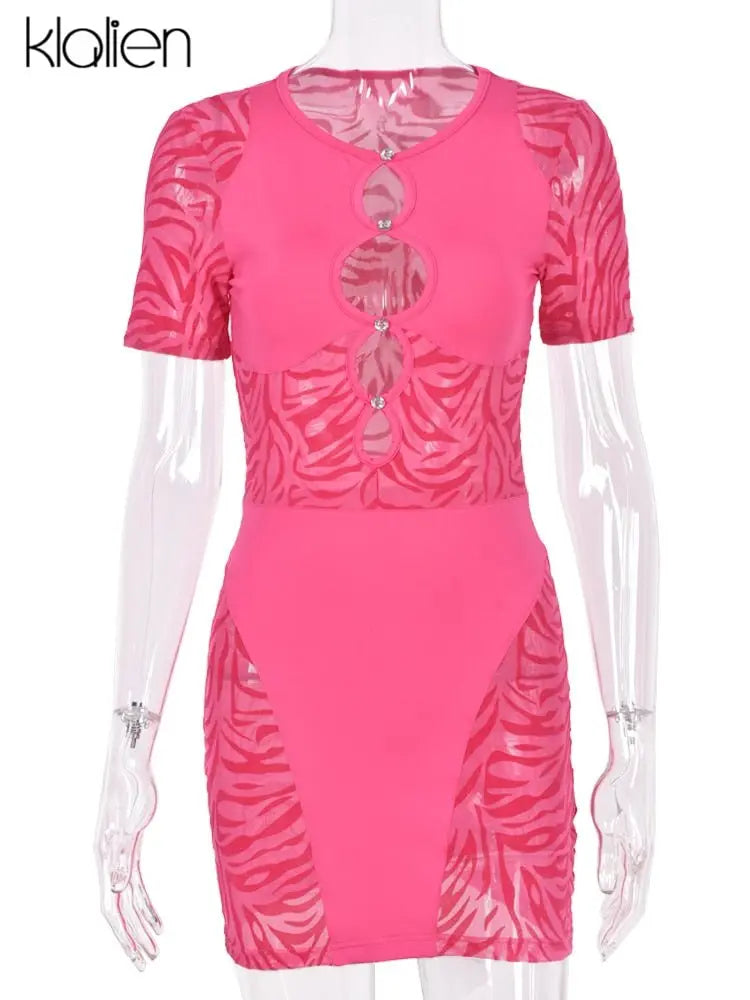 Cut Out Sexy Zebra Mesh Transparent Women's Pencil Short Dresses Mini Dress for Beach Bodycon - Blade & Thread