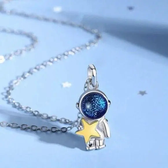 cute star and moon astronaut couple necklace fashion sweet dynamic romantic jewelry - Blade & Thread