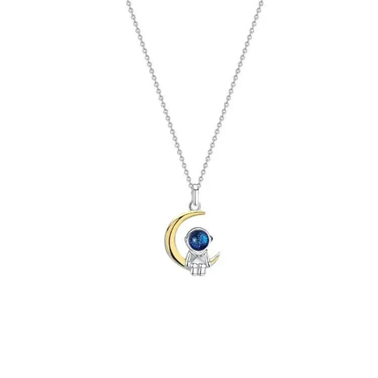 cute star and moon astronaut couple necklace fashion sweet dynamic romantic jewelry - Blade & Thread
