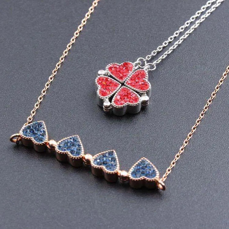 Foldable Magnetic Button Four Heart Leaf Clover Necklace nowadaysfashion