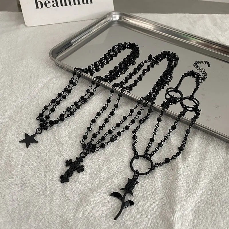 Dark Cross Rose Star Necklace - Blade & Thread