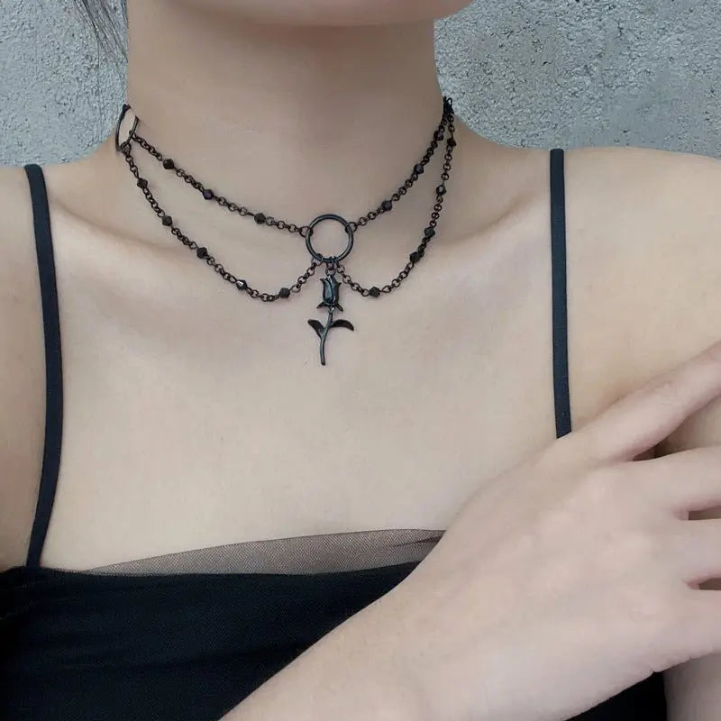 Dark Cross Rose Star Necklace - Blade & Thread