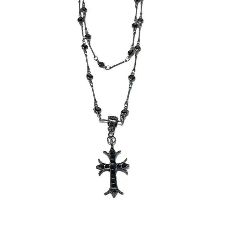 Dark Hot Girl Cross Double Layer Necklace - Blade & Thread
