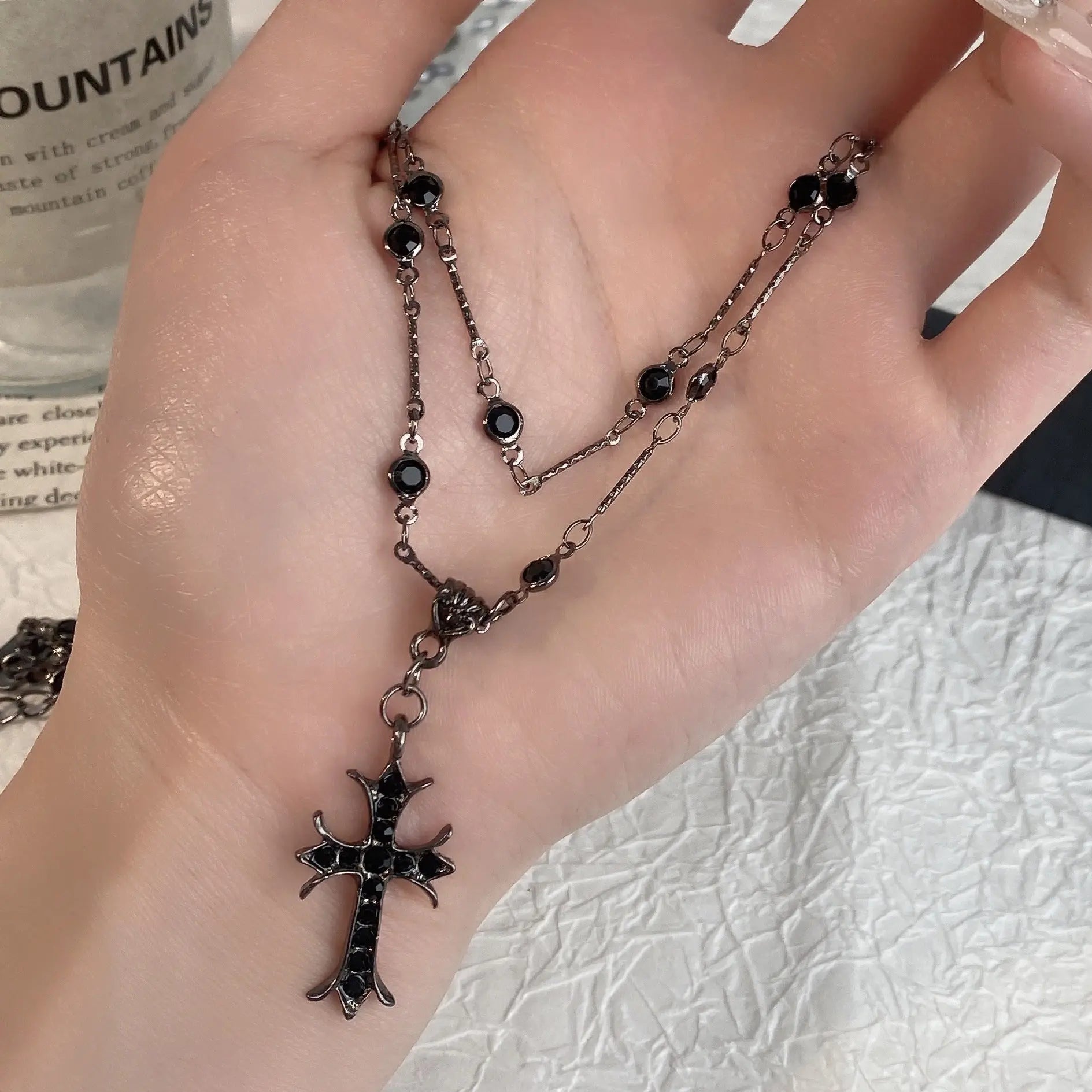 Dark Hot Girl Cross Double Layer Necklace - Blade & Thread