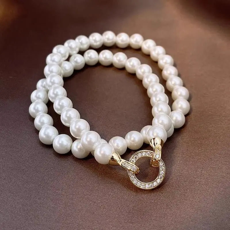 day collar large pearl inlaid zircon necklace - Blade & Thread