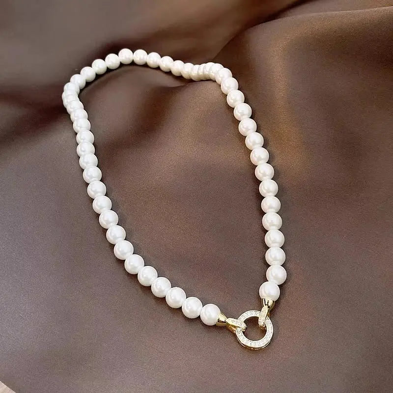 day collar large pearl inlaid zircon necklace - Blade & Thread