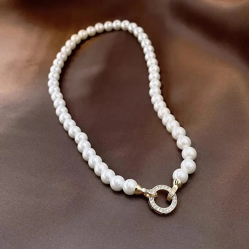 day collar large pearl inlaid zircon necklace - Blade & Thread