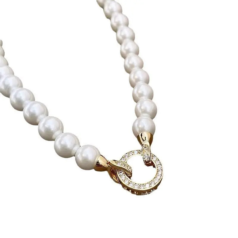 day collar large pearl inlaid zircon necklace - Blade & Thread