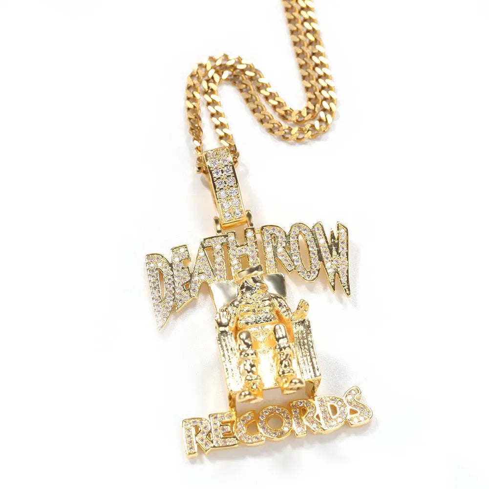 DEATHROW necklace inlaid with zircon and featuring hip-hop lettering - Blade & Thread