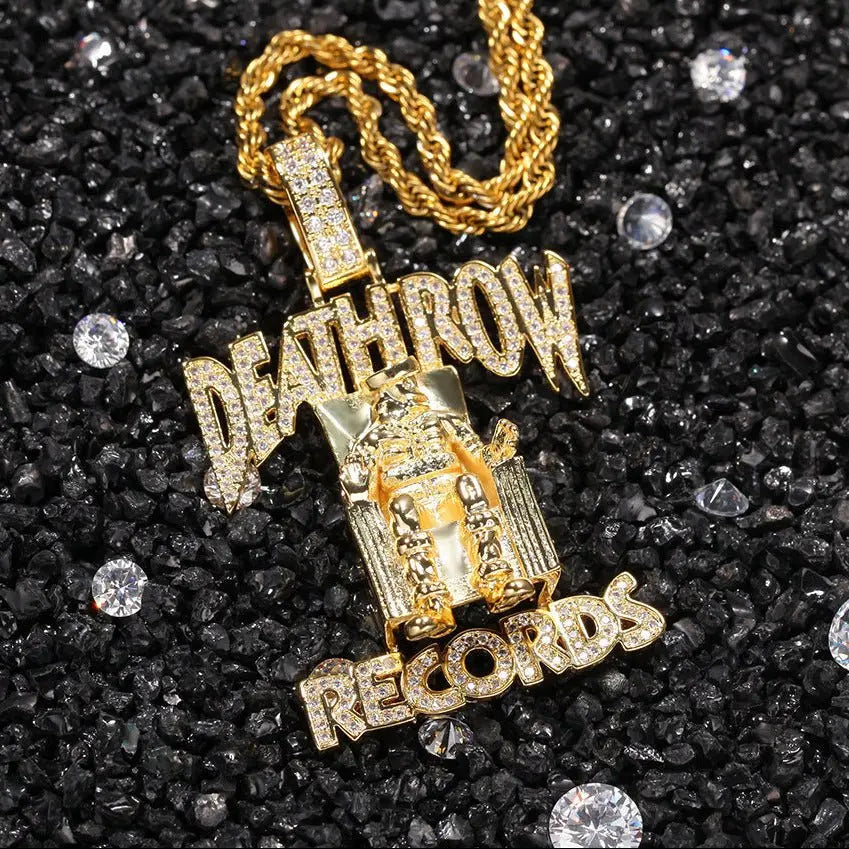 DEATHROW necklace inlaid with zircon and featuring hip-hop lettering - Blade & Thread