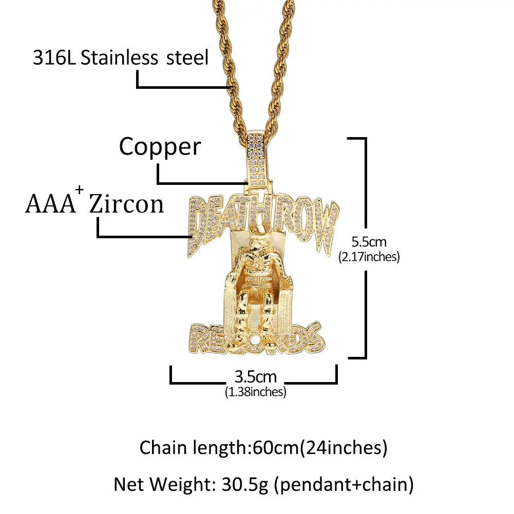 DEATHROW necklace inlaid with zircon and featuring hip-hop lettering - Blade & Thread