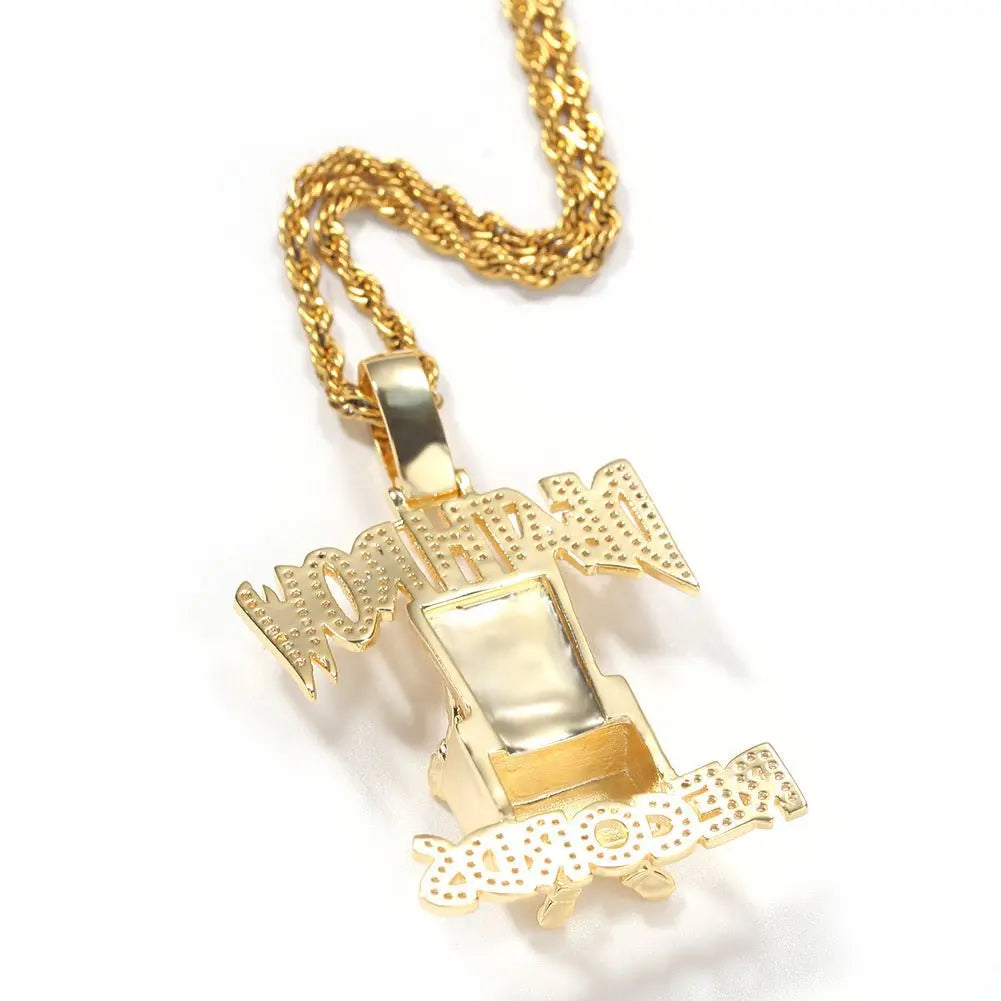 DEATHROW necklace inlaid with zircon and featuring hip-hop lettering - Blade & Thread
