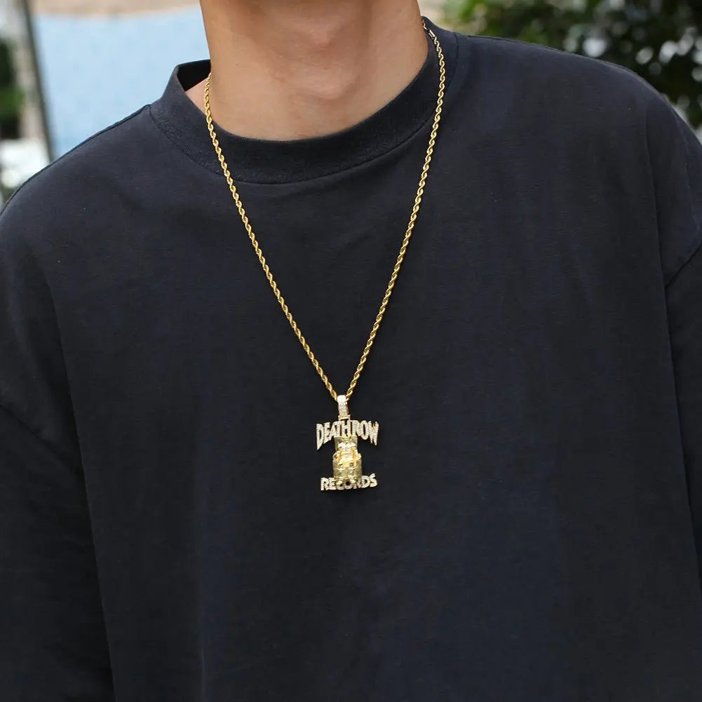 DEATHROW necklace inlaid with zircon and featuring hip-hop lettering - Blade & Thread